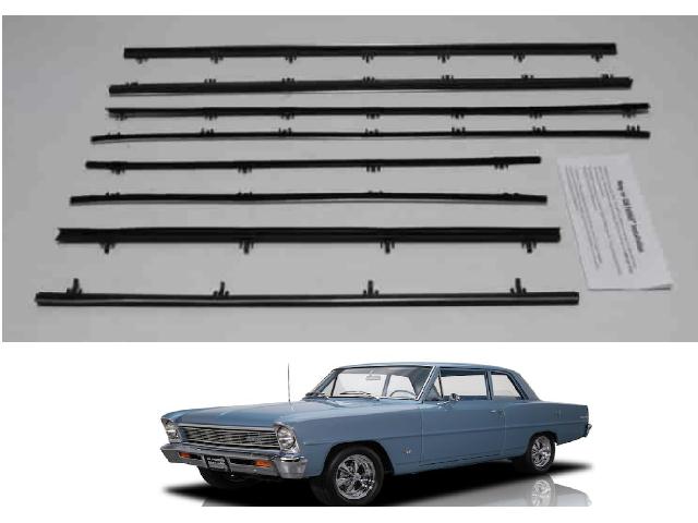 Window Felt Kit: 66-67 Nova 2 door PILLARED Sedan - Authentic 8 pce